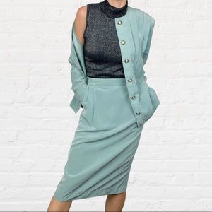 VINTAGE | 1980’s Howard Wolf Pastel Mint Preppy Classic Retro Jacket Skirt Suit